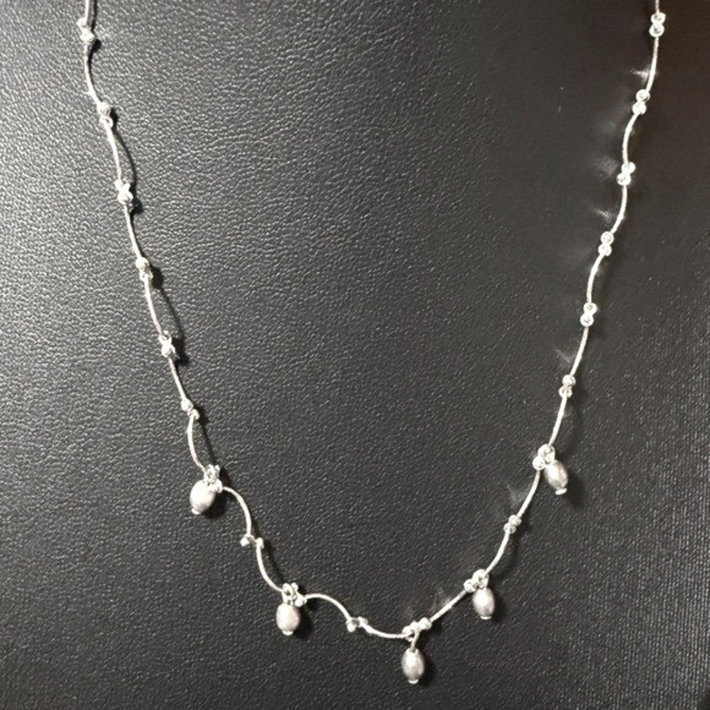 Liz Claiborne Necklace Silvertone Wave Gray Faux Pearls Jewelry Vintage